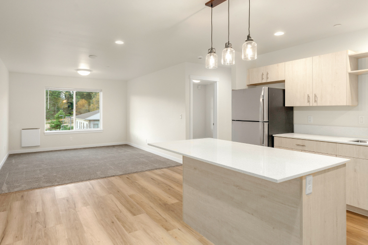 Kitchen & Living Room at West Harbor Apartments in Port Townsend, WA