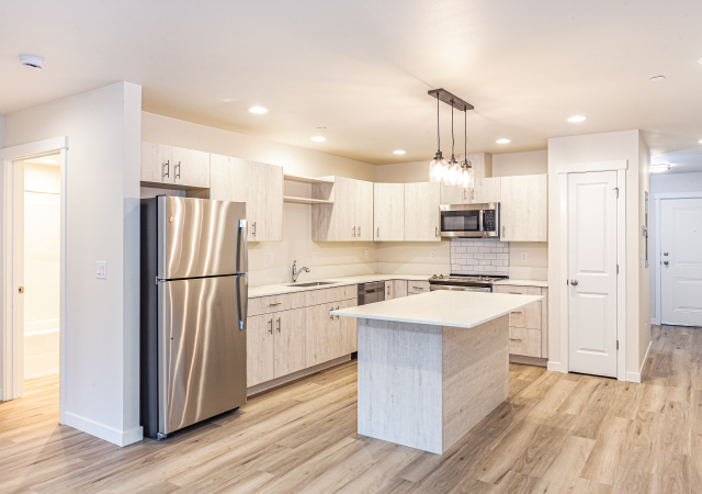 Kitchen at West Harbor Apartments in Port Townsend, WA